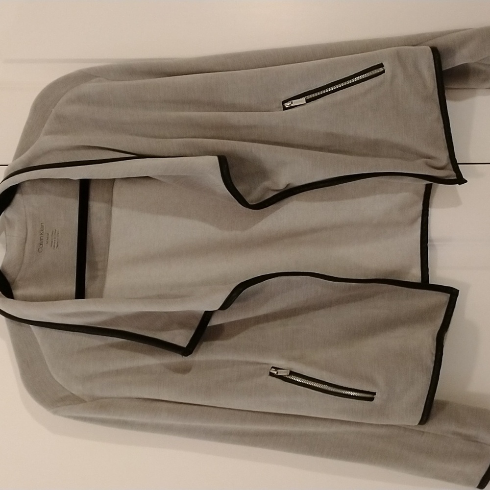 Calvin Klein women's velvet-like blazer jacket gray with black trim
